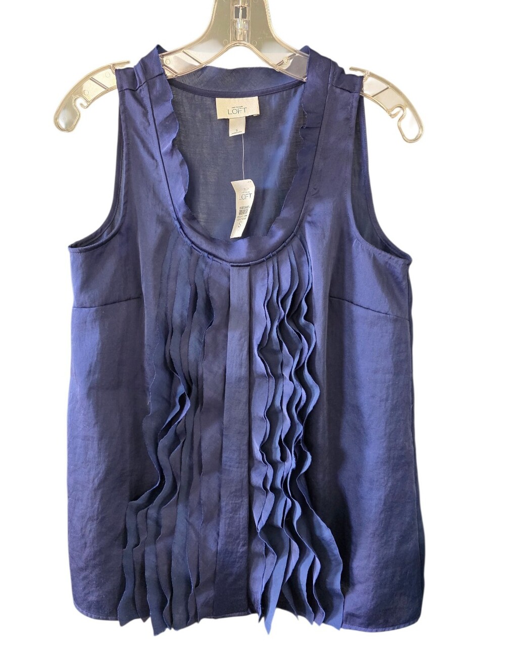 LOFT Navy Blue Ruffled Sleeveless Blouse Size Small